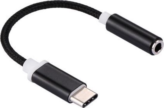 Câble adaptateur jack 3,5 mm femelle AUX vers USB-C (type c) tissé noir /  noir, 8 cm
