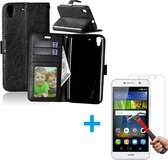 Huawei Y6 2 Portemonnee hoes zwart met Tempered Glas Screen protector