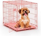 Topmast Dog Crate - Banc Plateau en métal enduit rose 76x45x52cm. 2 portes