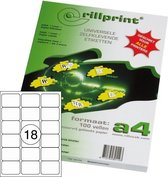 Rillprint Etiketten - type 89106 - Afmeting 63,5 x 46,6 mm - 18 op een vel A4 - 100 vel per pak - 1800 etiketten - Geschikt voor Kopieermachines, Laser en Inkjet -printers