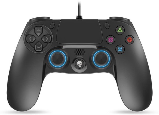 Spirit of Gamer Game Controller – Geschikt Voor PS4/PS3/PC – Controller Bedraad – 16 Knoppen – Dubbele Triggers – Ergonomische Design – Zwart/Blauw