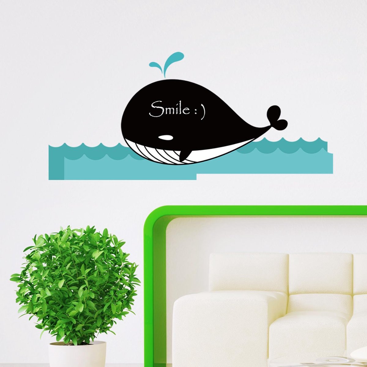 Walplus - Muursticker - Krijtbord Walvis - Zwart/Blauw