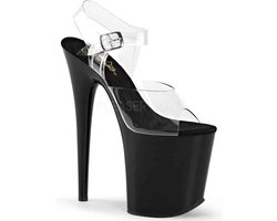 Pleaser - FLAMINGO-808 Sandaal met enkelband, Paaldans schoenen - Paaldans schoenen - 38 Shoes - Zwart/Transparant