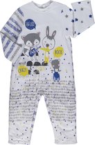 3pommes Baby Jongens baby pyjama met voering Wit blauw met print- 1 Maand - Maat 56