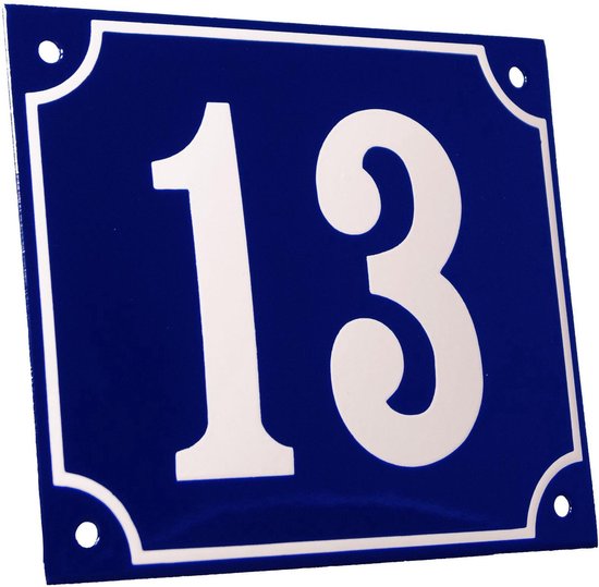 Emaille huisnummer blauw/wit groot nr. 13 18x15cm | bol.com