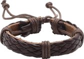 Fako Bijoux® - Armband - Leder - Dubbel Gevlochten - Donkerbruin