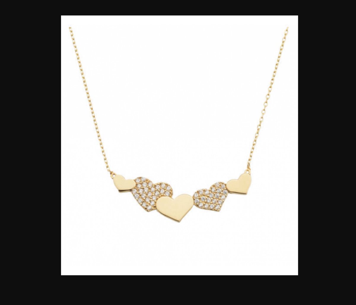 14 karaats gouden collier met hartjes en zirkonia