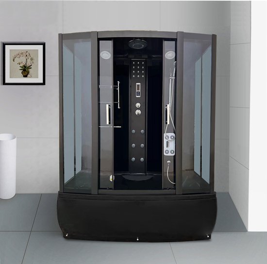 Stoomcabine met massagbad - 170x85x220cm - zwart bad + zwarte cabine