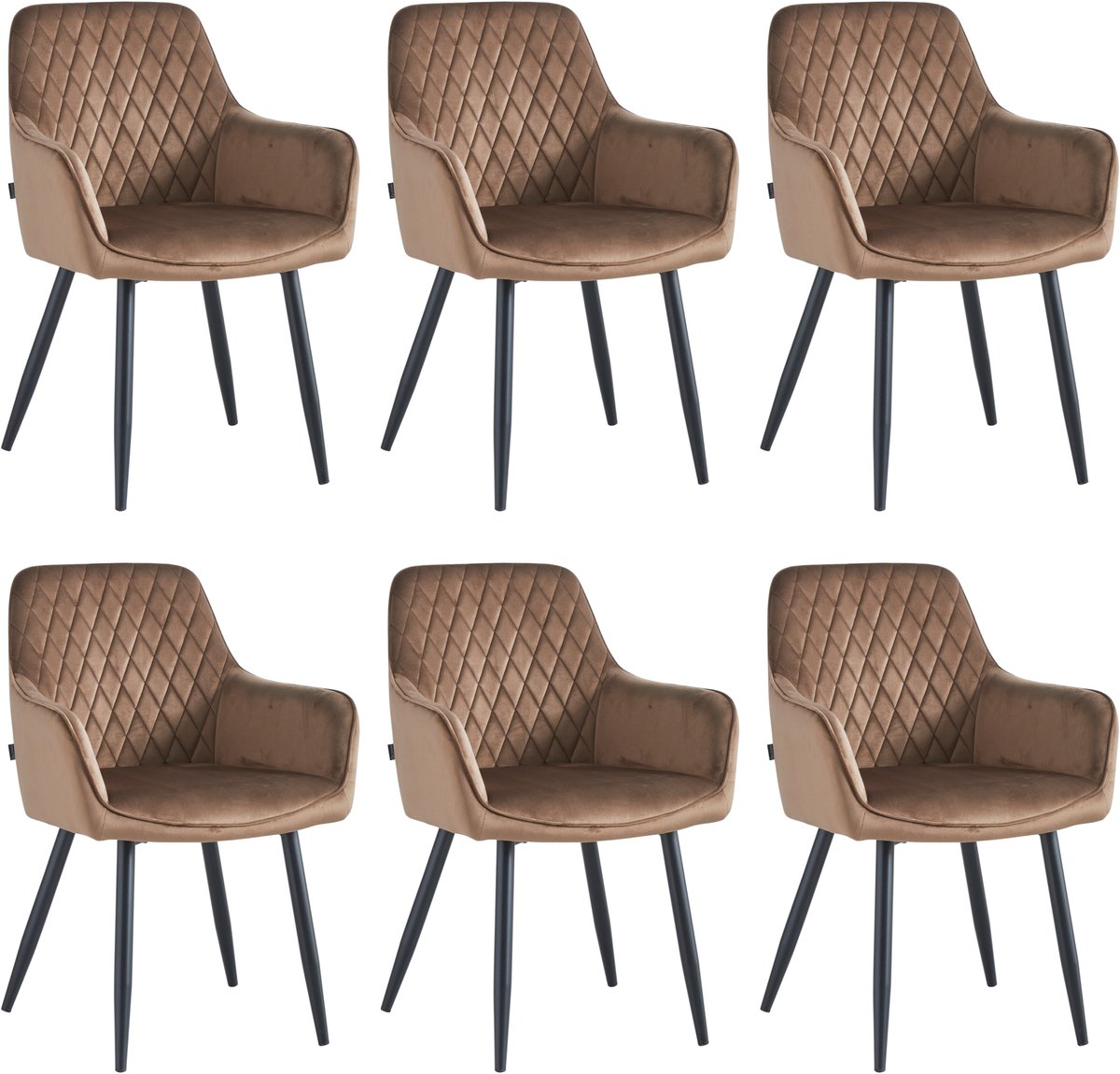 Colenis® - Beverly Eetkamerstoel - Set Van 6 - Bruin - Fluweel - Met armleuning