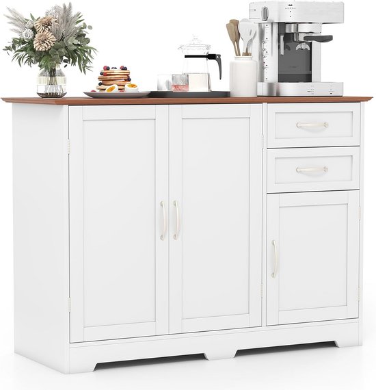 Dolamaní Keukendressoir, hoge kast 120 x 40 x 191 cm, buffetkast met laden, glazen deuren