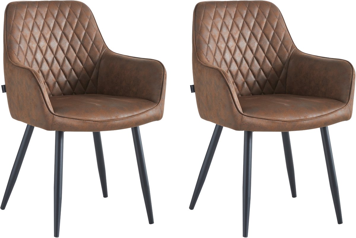 Colenis Beverly Eetkamerstoel - Set Van 2 - Bruin - Microfiber Stof - Met armleuning Microfiber Bruin