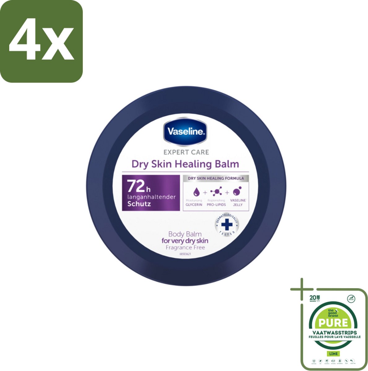Vaseline – Body Balm – Expert Care Healing Dry Skin – 250 ml - Voordeelverpakking - 4 stuks - Droge huid - Herstel balm