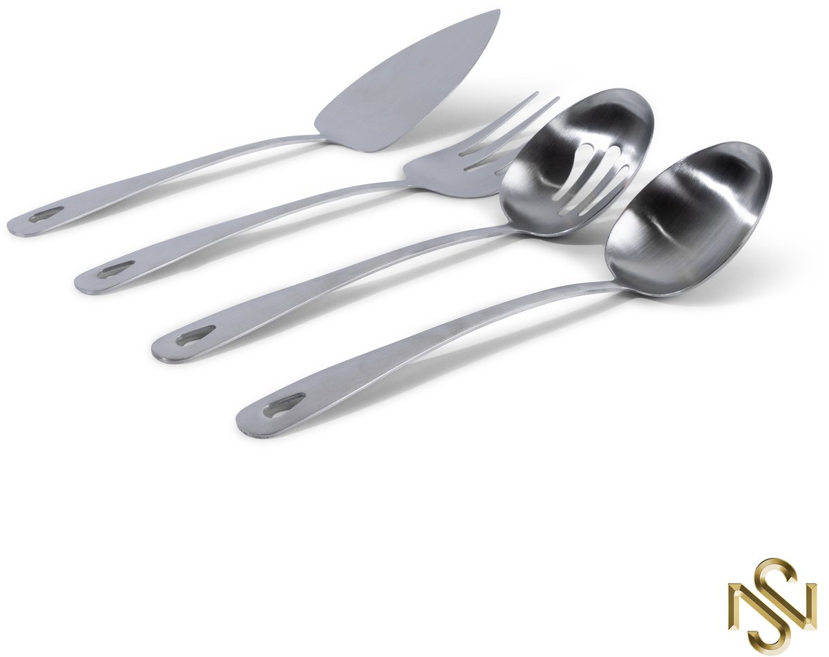 San Naila - Opschepset - Zilver -Glans - Taartschep - Opscheplepel - Pastalepel - Opschepvork - Luxe - Keukengerei