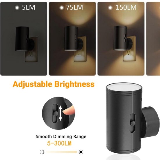 1 stuks LED-nachtlampjes met stekker - Nachtlampjes met stekker, schemersensor - 3-kleuren LED-nachtlampje - Dimbaar LED -Met afstandsbediening -voor keuken, hal, slaapkamer en trap-Zwart van Merkloos — afbeelding 2