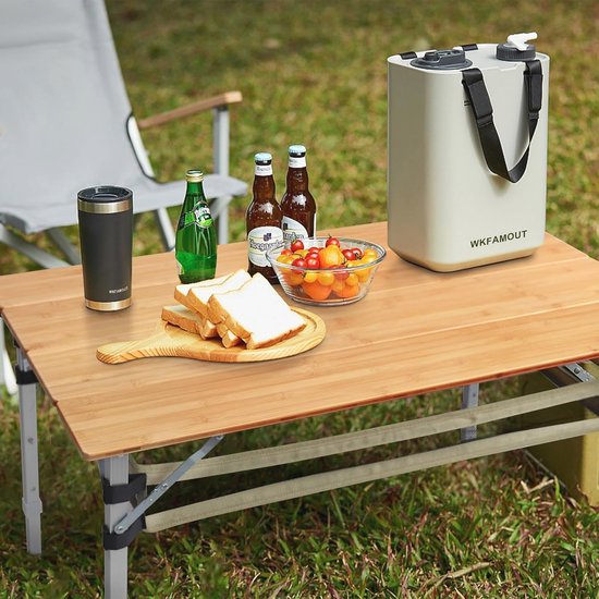 Inklapbare bamboe campingtafel - 100 x 60 cm, hoogte verstelbaar, met 4 opvouwbare aluminium poten voor outdoor activiteiten — afbeelding 4