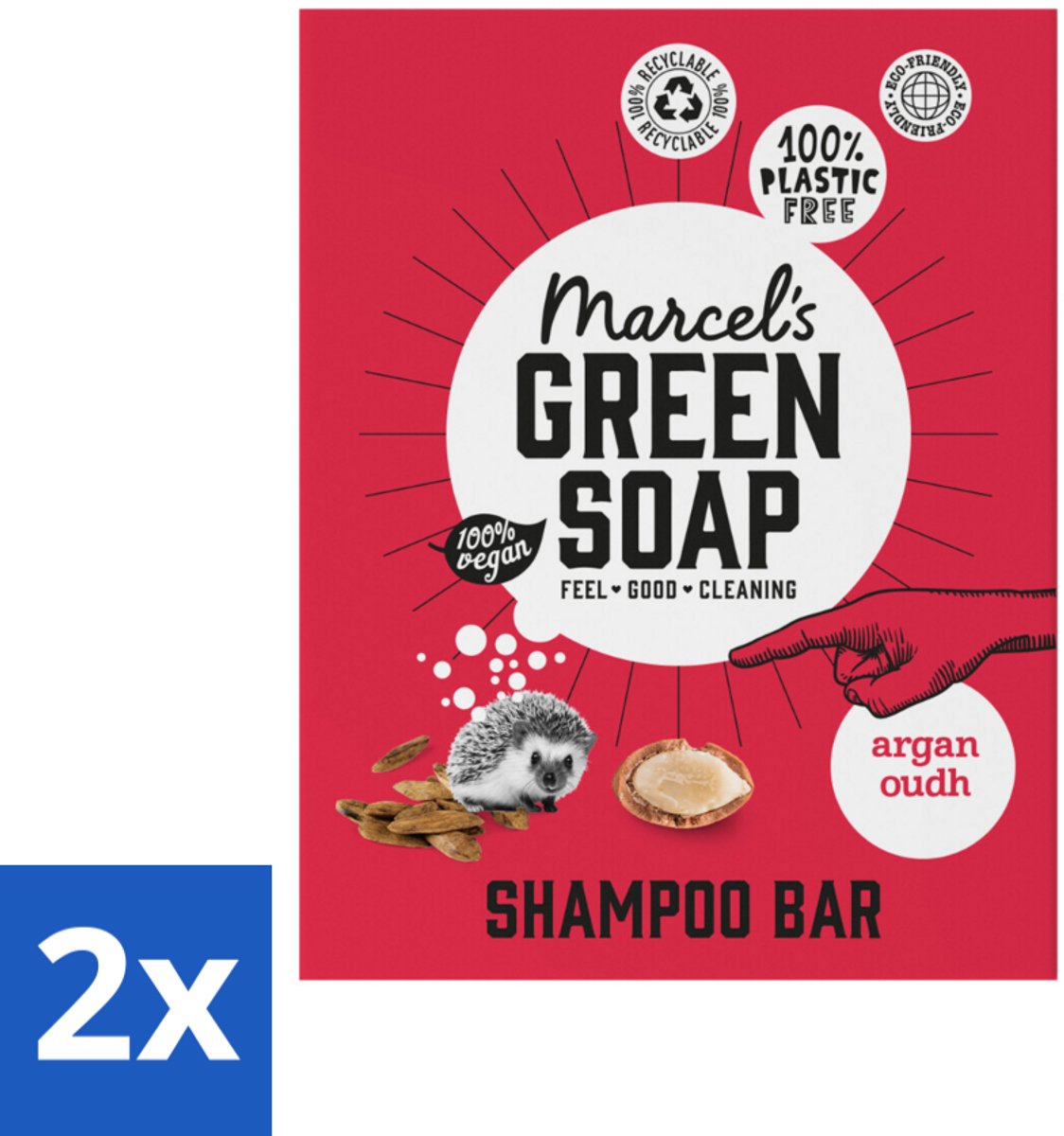 Marcel's Green Soap - Shampoobar - Argan & Oudh - Versterkt & verzorgt - 90 gr - Voordeelverpakking - 2 stuks