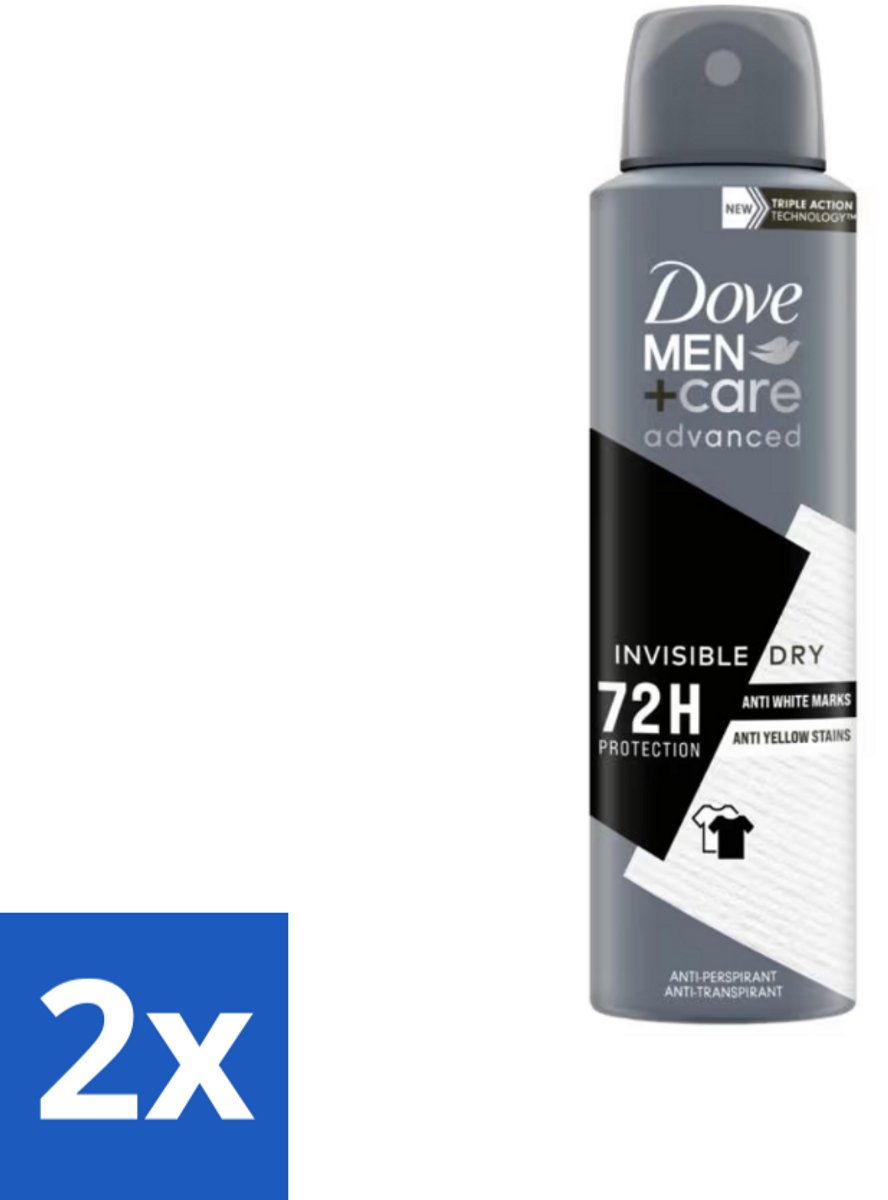 2 x Dove Men+Care Deodorant Spray - Invisible Dry - 150 ml - Deodorant Spray - Antitranspirant - Dove Men+Care - 72 Uur Bescherming - Kledingbescherming