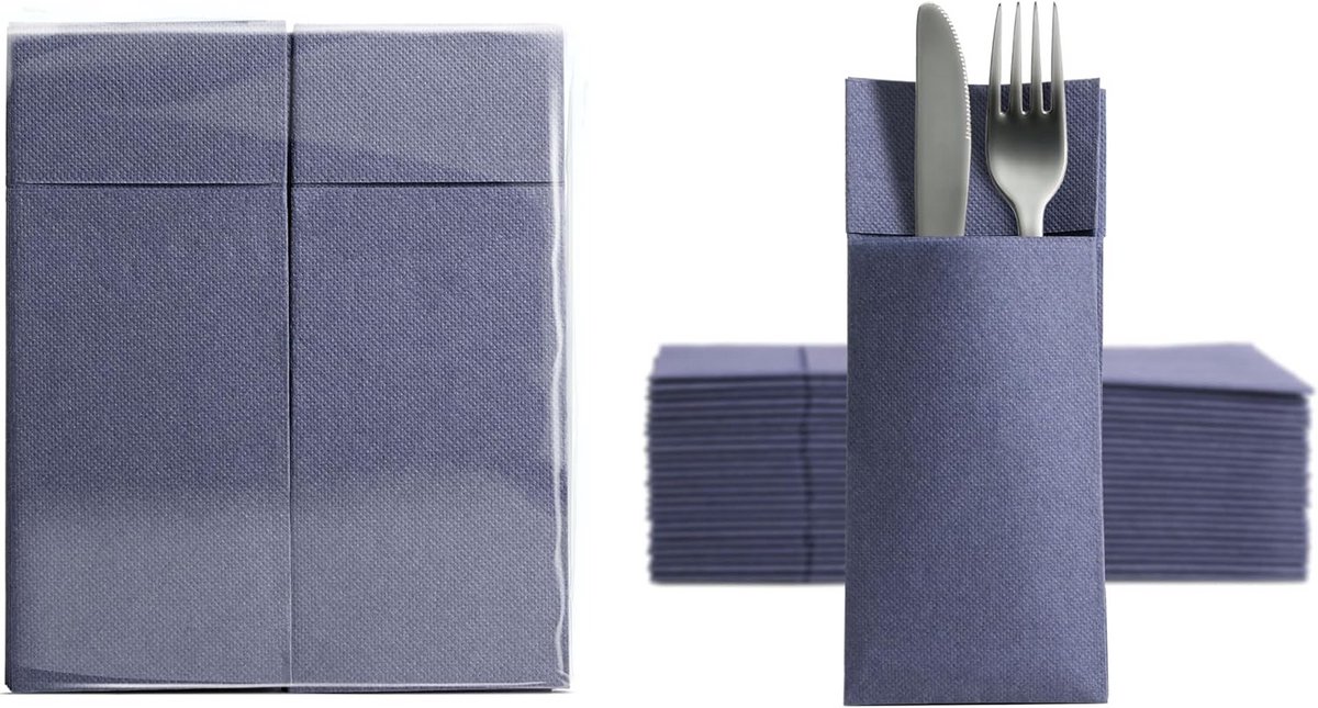 50 Bestekservetten Blauw - Servetten met Steekopening - Zacht & Stevig - 32x38cm Vouw
