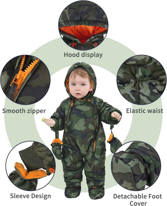 Warme babyromper met capuchon voor peuters, fleece sneeuwpak met handschoenen en sokjes, 3-24 maanden — afbeelding 5