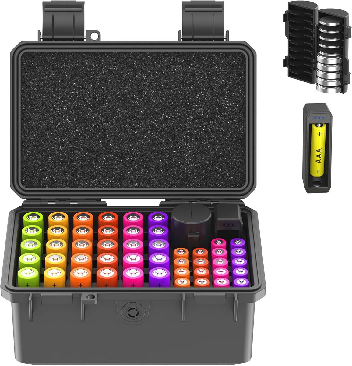 Batterijorganisatiehouder voor AA en AAA met Tester - Waterdichte Hardshell Organizer