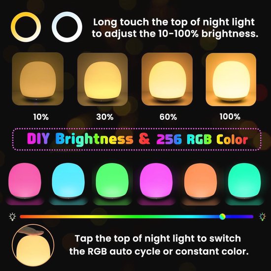 Nachtlampje voor kinderen met magnetische RGB LED-verlichting en touch-dimfunctie - babyvoeding - USB oplaadbaar - 2500 mAh van Aigostar — afbeelding 4