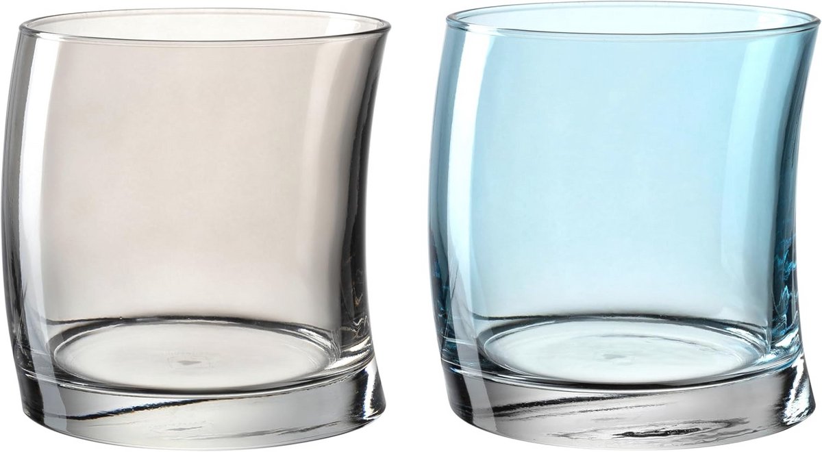 Waterglazen Set van 12 - Vaatwasmachinebestendig en Gebogen Design - Grijs/Blauw - 250 ml