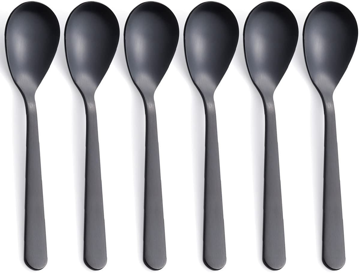 6 stuks - Lepels - lange koffielepelset – 304RVS – Dessertlepelset – 11,1 cm – IJslepel – Theelepel – Suikerlepel – zwart