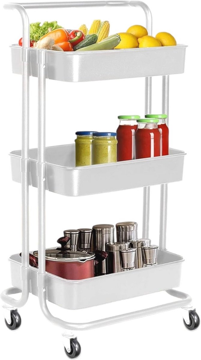 3-Tier Trolley Op Wielen - Multifunctionele Opbergkar Voor Keuken, Badkamer, En Werkplaats