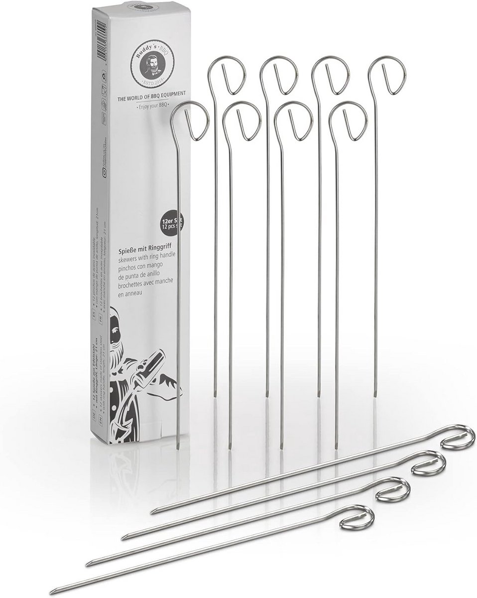 Grillspiesen voor BBQ - 12 RVS Herbruikbare Spiesen van 21 cm voor Vlees, Vis en Groenten