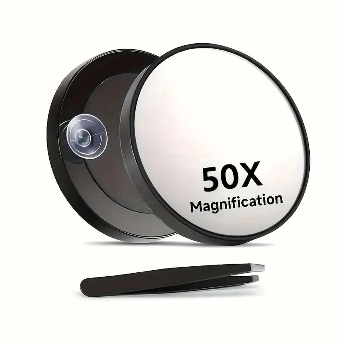 50x vergrotende spiegel - 3,5 inch ronde compacte spiegel met zuignap - roestvrijstalen pincet - perfect voor make-up - wenkbrauwen - baarden - reizen