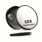 50x vergrotende spiegel - 3,5 inch ronde compacte spiegel met zuignap - roestvrijstalen pincet - perfect voor make-up - wenkbrauwen - baarden - reizen