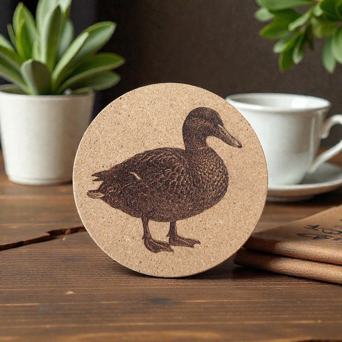 Baardmans Creaties - Pannen-onderzetter kurk rond 17 cm 'Eend'