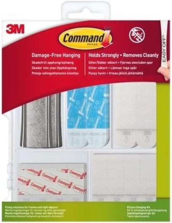 Command 17043 fotohangers met draad aan de achterkant, set van 3 hangers en 6 plakstrips, wit - schadevrij ophangen - voor frames met een beugel