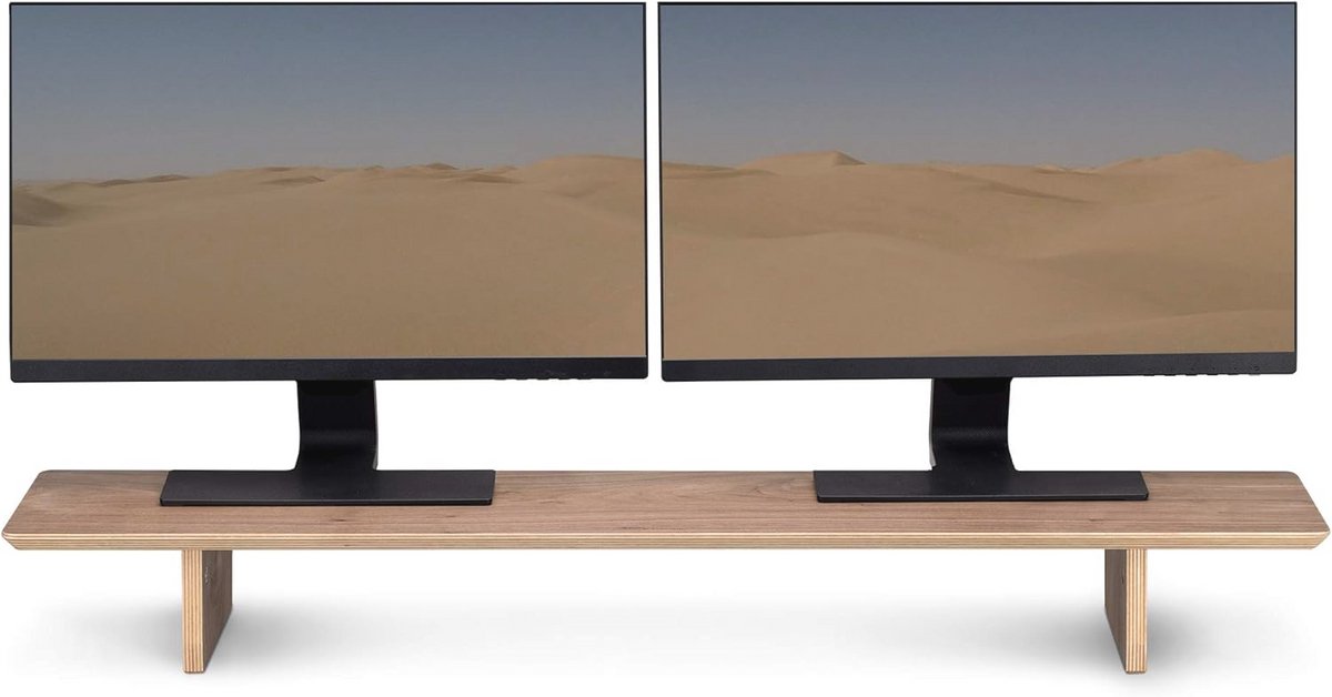 Universele Monitorstandaard voor 2 Schermen - Houten Monitor Riser - Bamboe Kleur - Ruimtebesparend en Ergonomisch