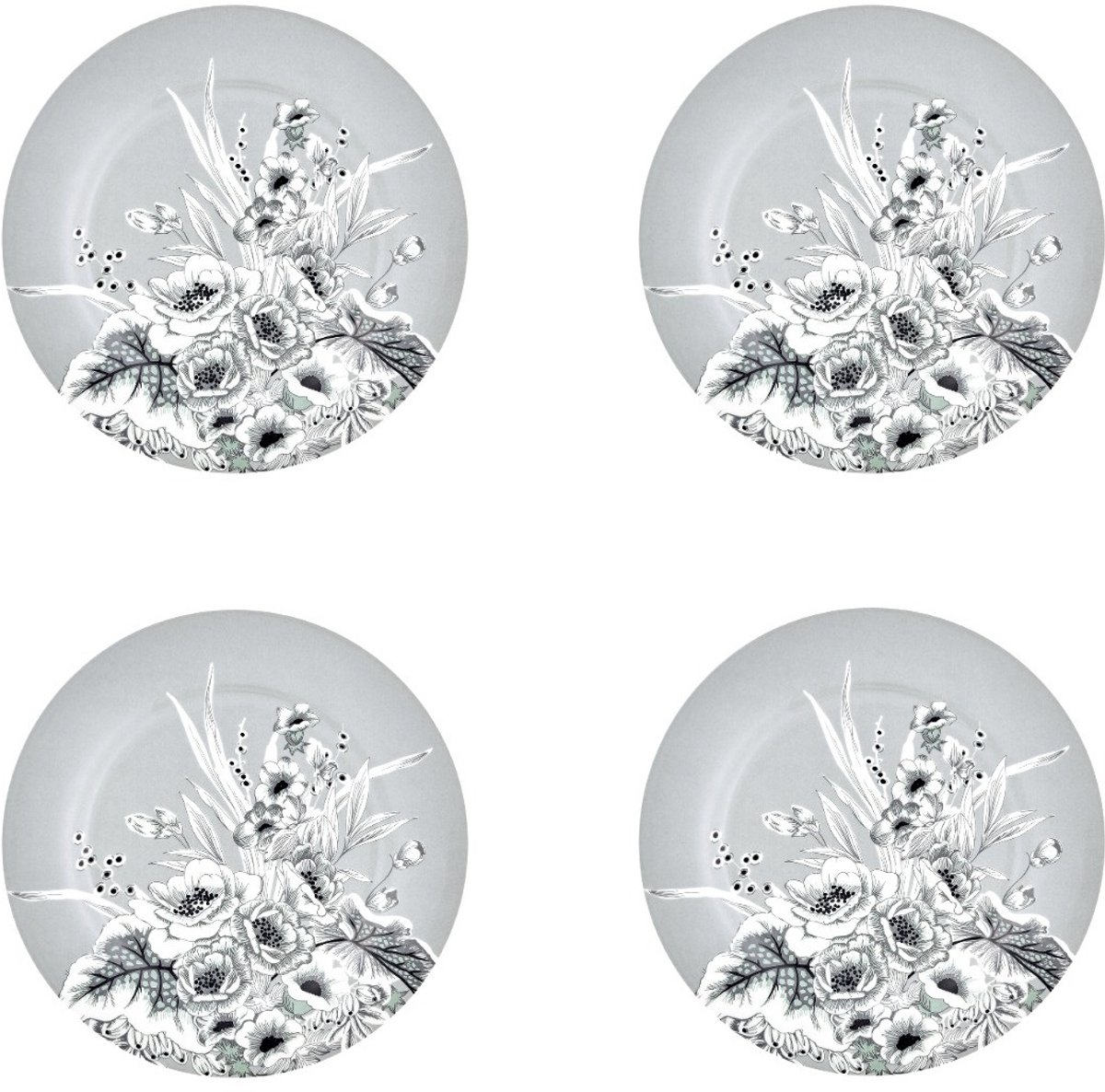 Greengate Felicity Grijs set van vier Ontbijtborden ⌀ 20.5cm Bloemen Grijs ontbijtbord