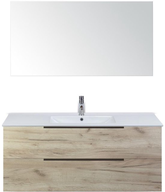 Foto: Seville badmeubelset 120 cm 2 laden craft oak edge wastafel enjoy enkel met spiegel