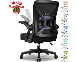 Hiaonyx Bureaustoel-Ergonomische bureaustoel-bureaustoelen voor volwassenen-Opklapbare armleuningen-Lendensteun-Verdikt en verbreed zitkussen-Zwart