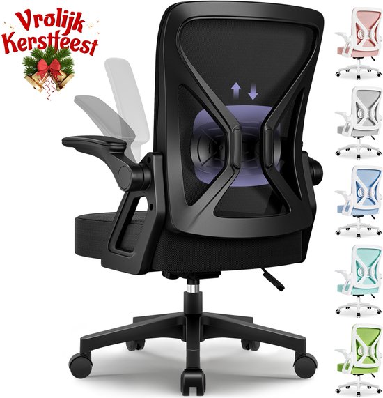 Foto: Hiaonyx bureaustoel ergonomische bureaustoel bureaustoelen voor volwassenen opklapbare armleuningen lendensteun verdikt en verbreed zitkussen zwart