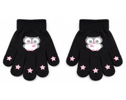 Kinderhandschoenen zwart met uiltje en sterren