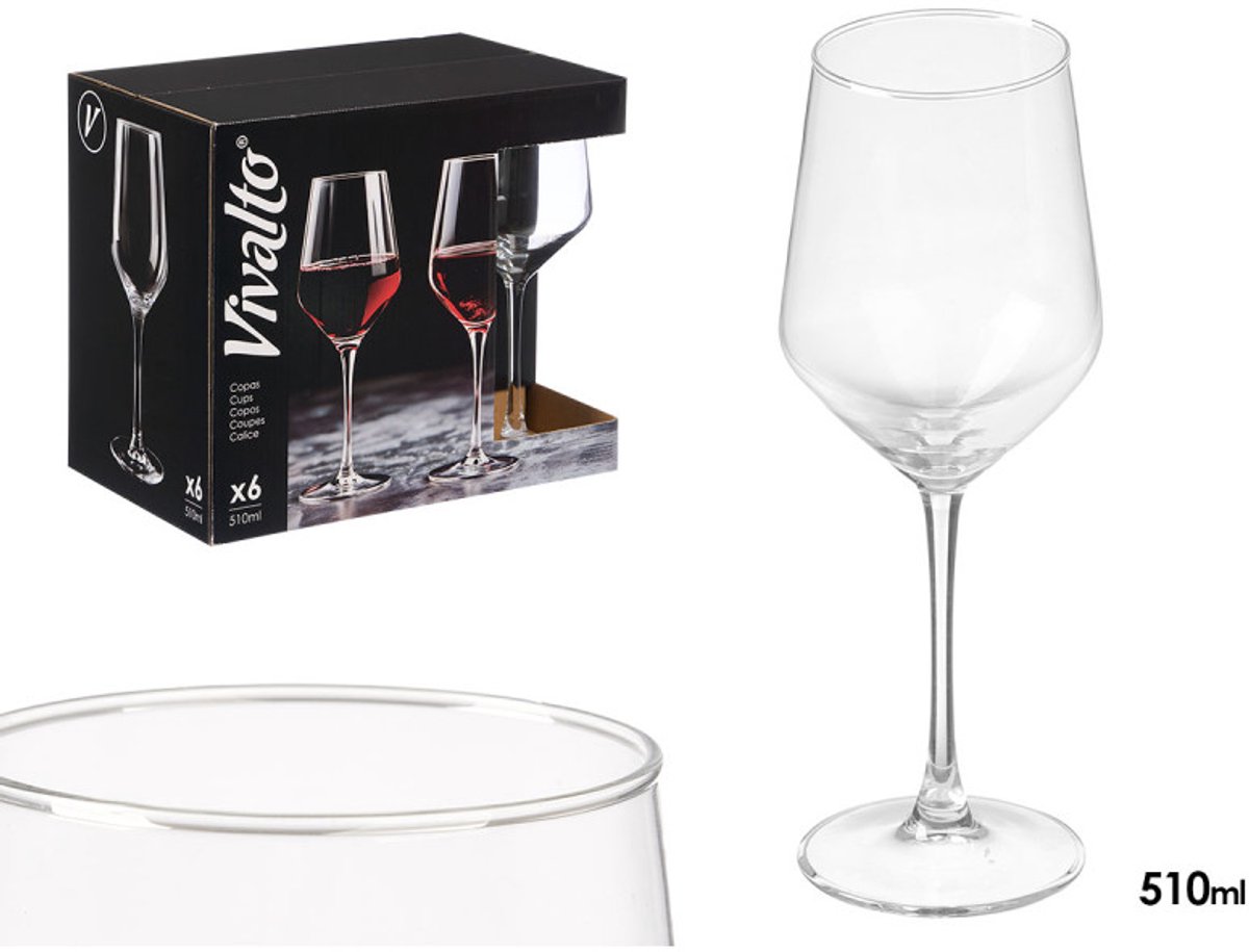 Wijnglazen Set - 6 Delige Wijnglazen - 510 ml per Glas - Conisch Elegant Design - Transparant Glas - Voor Rode Wijn Witte Wijn en Rosé - Luxe Drinkglazen voor Thuis en Horeca