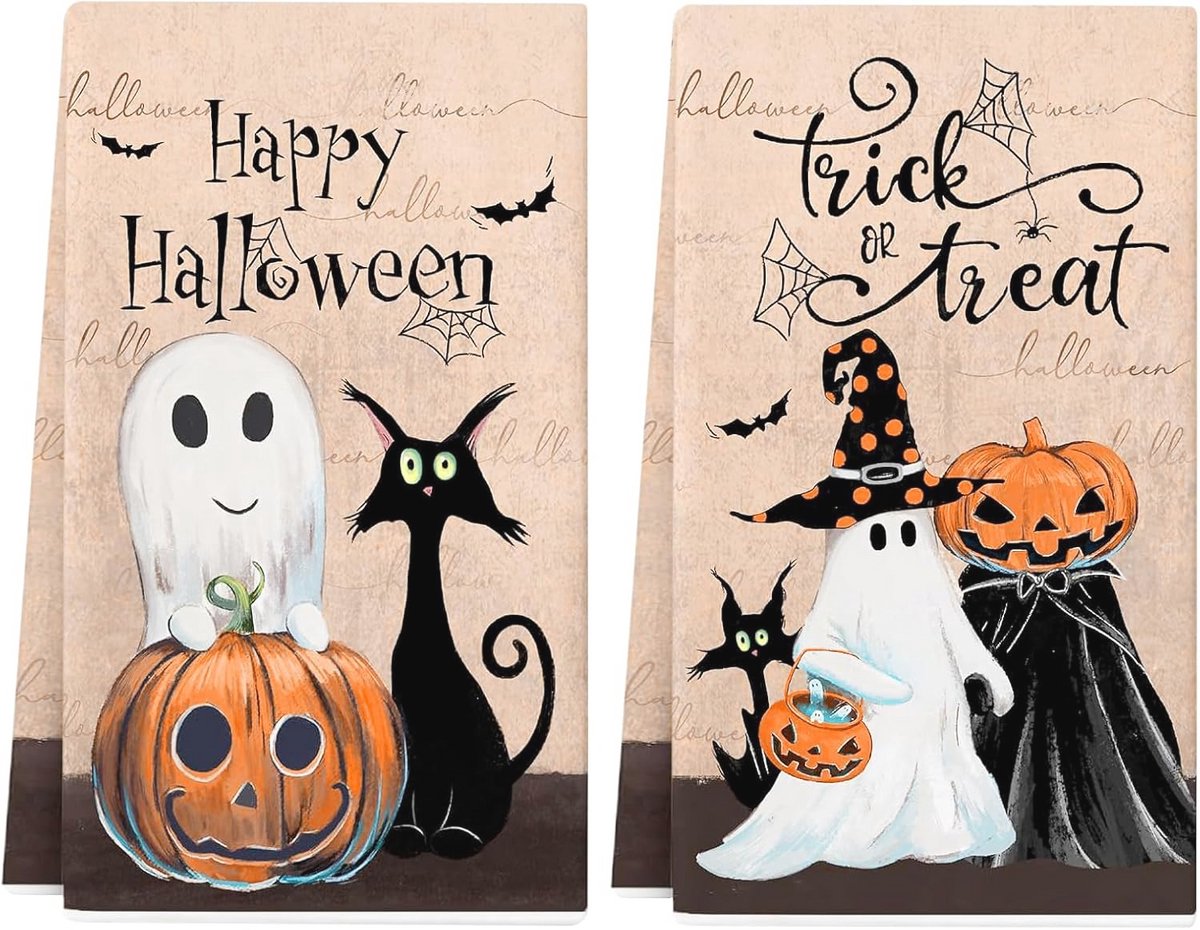 Theedoeken Halloween Set van 2 - Spooky Keukendoeken 45 x 70 cm
