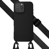 Selencia Hoesje - Geschikt voor Apple iPhone 16 Pro Max - Siliconen hoesje met afneembaar koord - Zwart