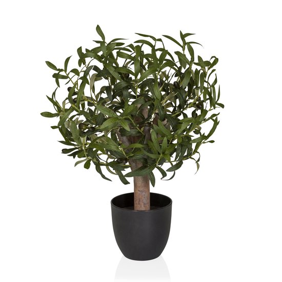 VeriNatural Kunstmatige olijfboom, 150 cm, grote kunstplant voor binnen en buiten, kunstboom met pot van gevlochten kunststof, zwart en uv-bestendig, decoratie voor huis, balkon, VN133