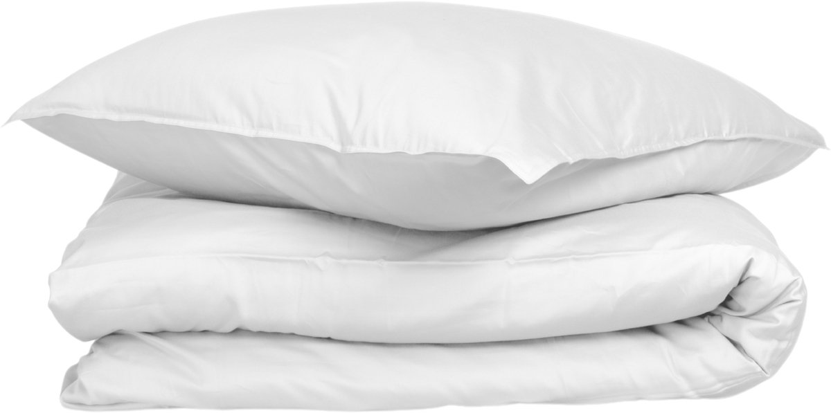 Wocha Dekbedovertrek Set - 100% Biologisch Katoen Satijn (300TC) - 140x200/220 - Wit - Premium kwaliteit - Incl. 1 kussensloop