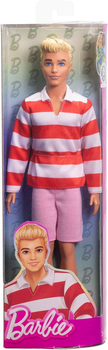 Barbie Fashionistas Ken Pop - Blond haar en rood-wit gestreepte polo — afbeelding 7