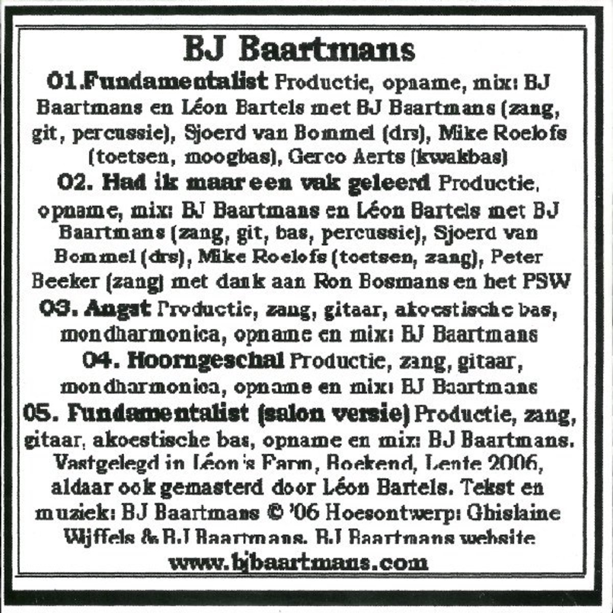 B.J. Baartmans - Fundamentalist (5" CD Single)