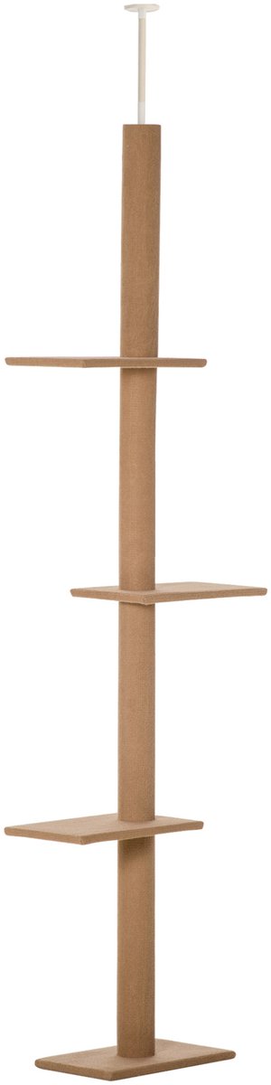 MODFU Krabpaal 228-260 cm van plywood en pluche, bruin, met verstelbare plafondstang, 4 platforms en zachte kussens