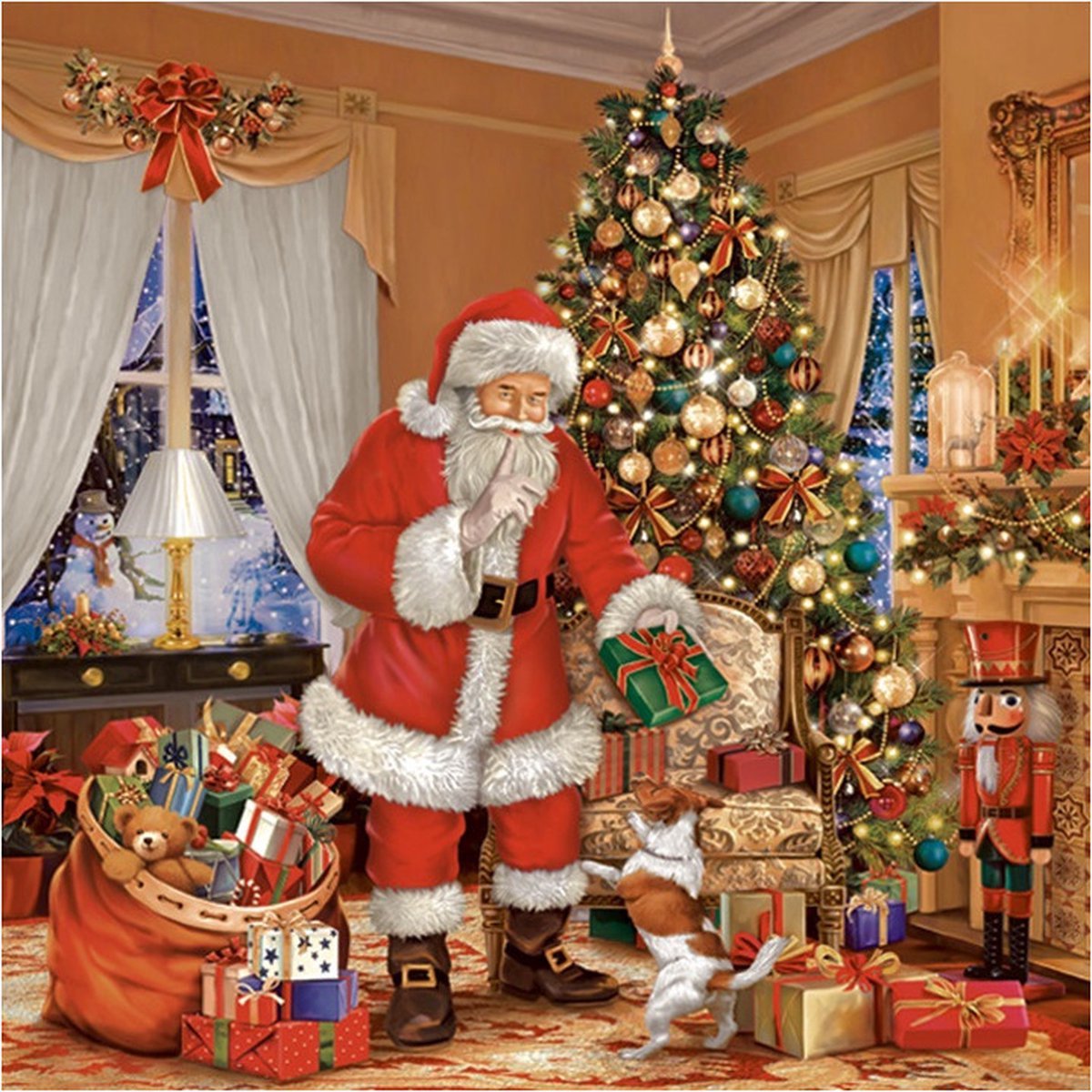 20 x Kerst Servetten 3-laags 1/4 vouw 33 cm x 33 cm "Santa Claus" papier