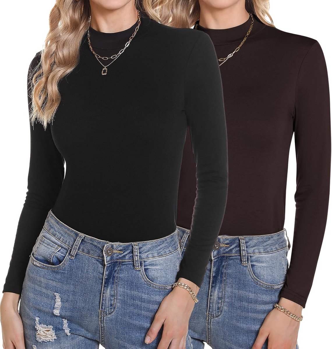 Dames 2-delige Set Lange Mouwen Turtleneck Katoen Elegante Basis Top Winter T-shirt