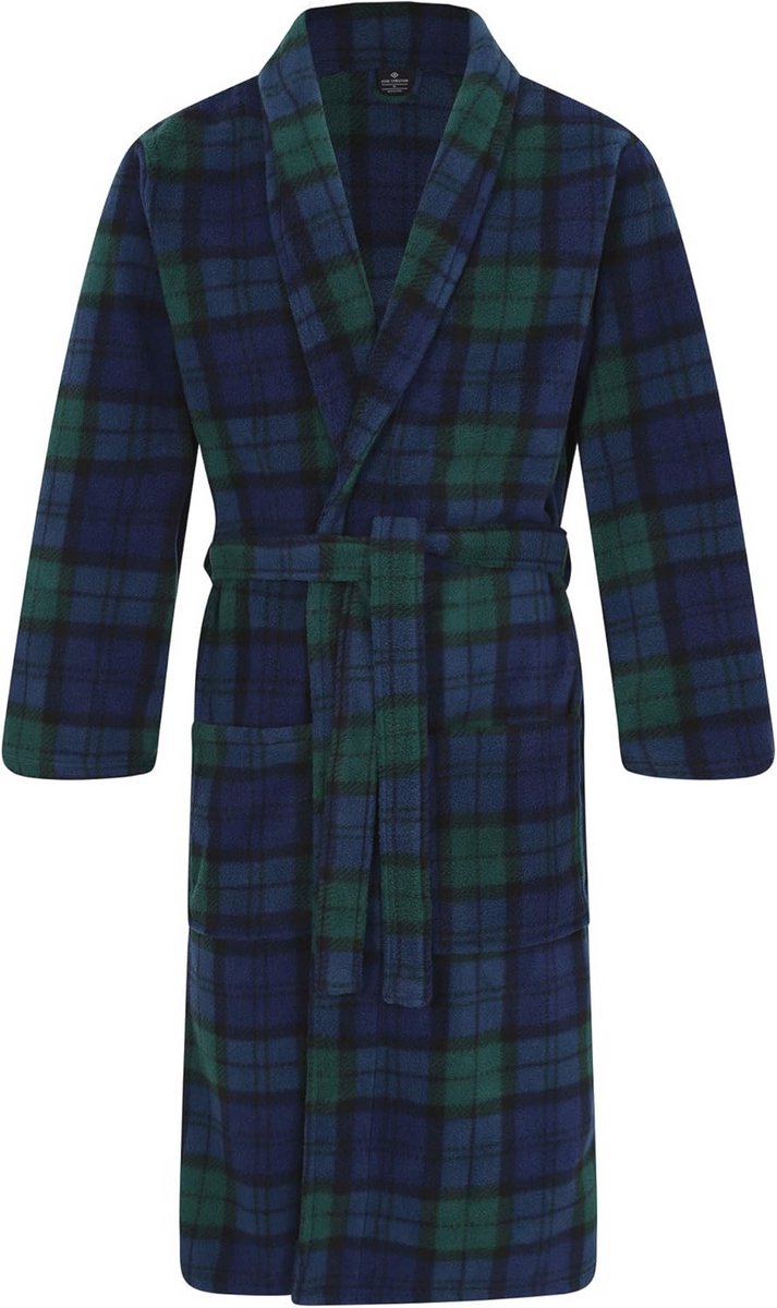 Warme fleece ochtendjas voor heren - Blackwatch Tartan, Navy/Groen